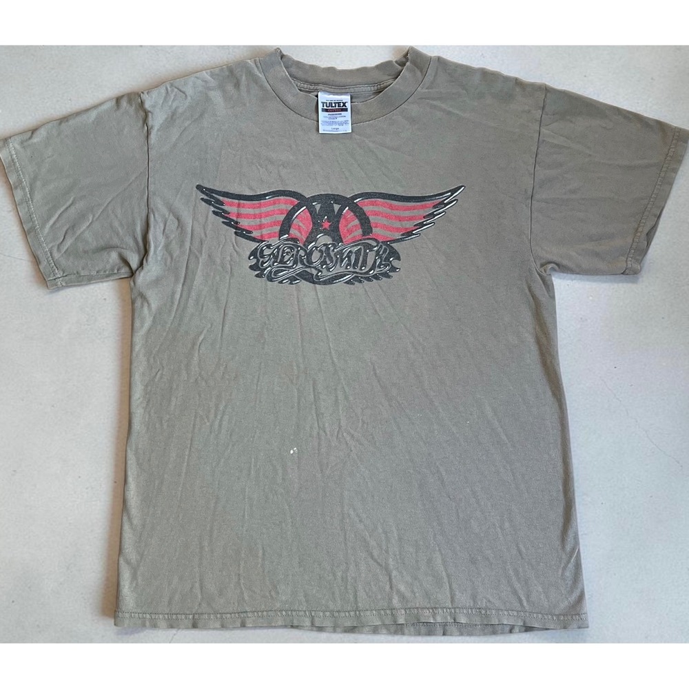 Vintage 1999 Aerosmith World Tour T-Shirt Tultex Cotton Large Green Band Tee